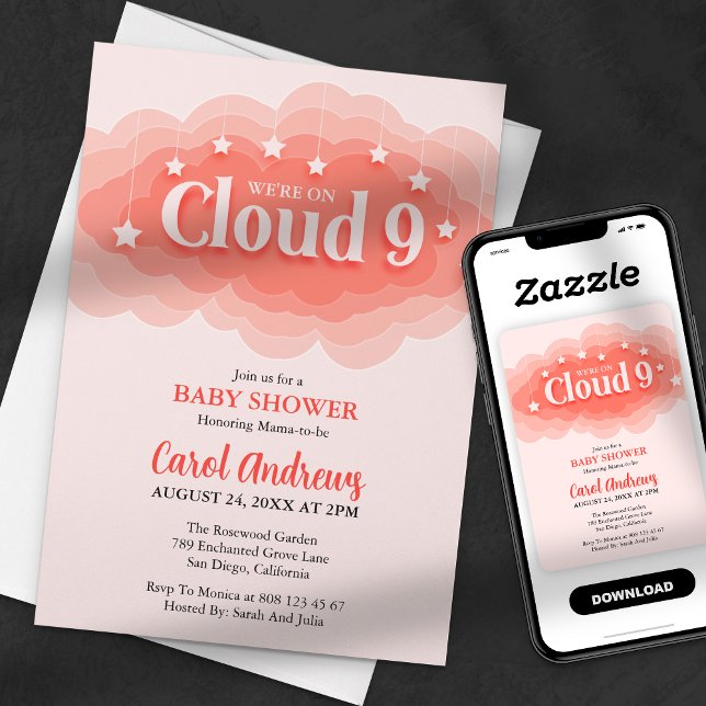 Invitación Estamos en el Baby Shower rosa de Nueve Nubes (Subido por el creador)