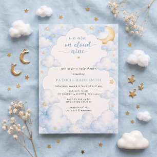 Invitación Estamos en el Cielo Nueve Fiesta de Bebé Niño
