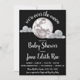 Invitación Estamos en la luna, Baby Shower blanco y negro