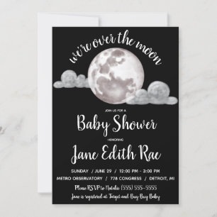 Invitación Estamos en la luna, Baby Shower blanco y negro