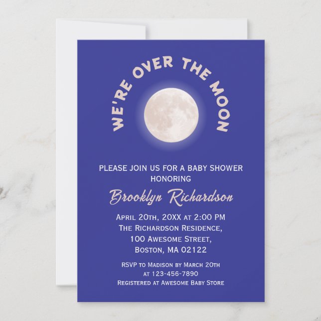 Invitación Estamos en la luna un Baby Shower neutral de géner (Anverso)