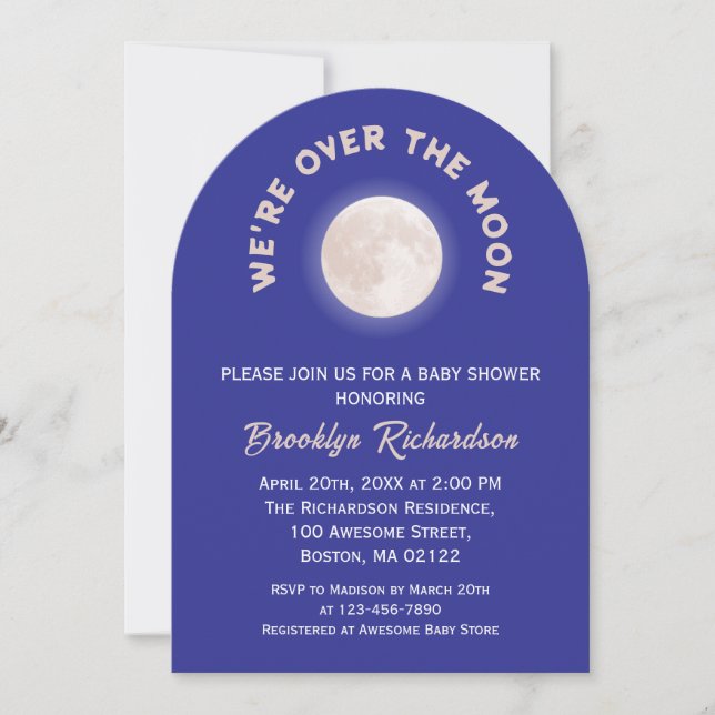 Invitación Estamos en la luna un Baby Shower neutral de géner (Anverso)