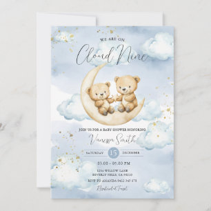 Invitación Estamos en la novena nube Oso Rosa Cumpleaños de b