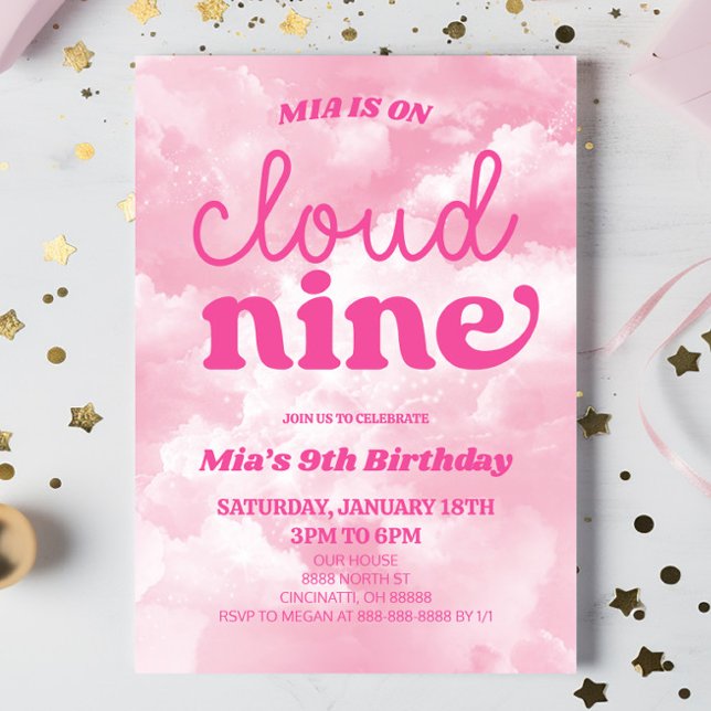 Invitación Estamos En La Nueve Fiesta De Nacimiento Rosa Nove (Subido por el creador)