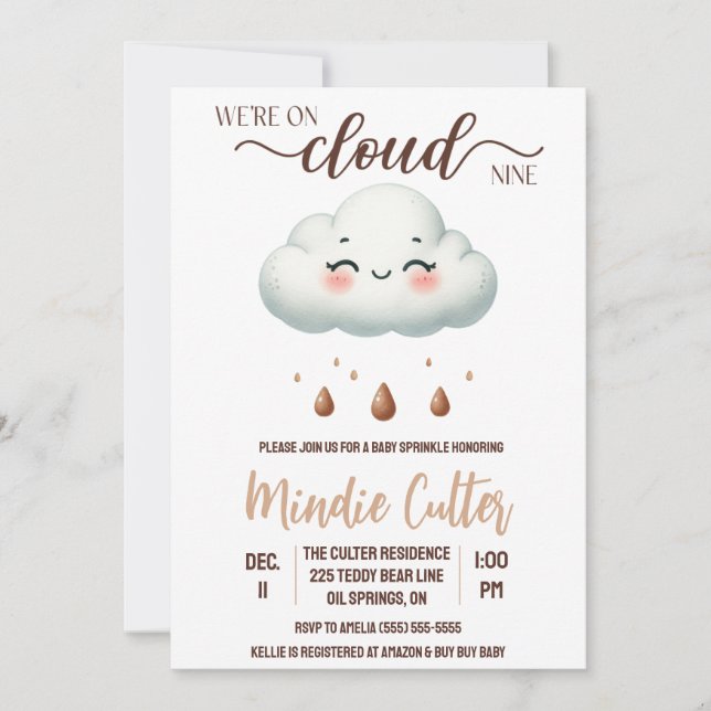 Invitación Estamos en la Nueve Nube, Espoleta Neutral de Bebé (Anverso)