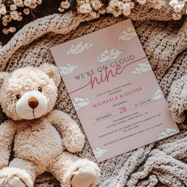 Invitación Estamos en Nueve Nubes Nubes de Huellas Baby Showe (Subido por el creador)