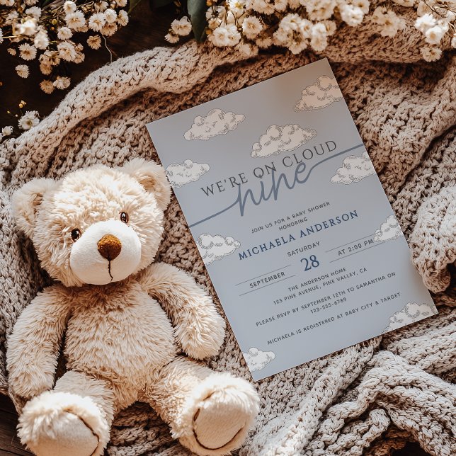 Invitación Estamos en Nueve Nubes Nubes de Huellas Baby Showe (Subido por el creador)