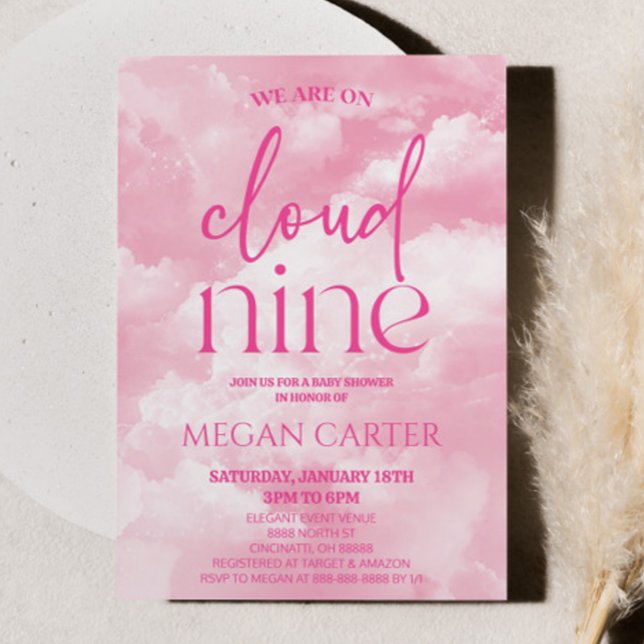 Invitación Estamos En Nueve Nubes Rosa Baby Shower (Subido por el creador)