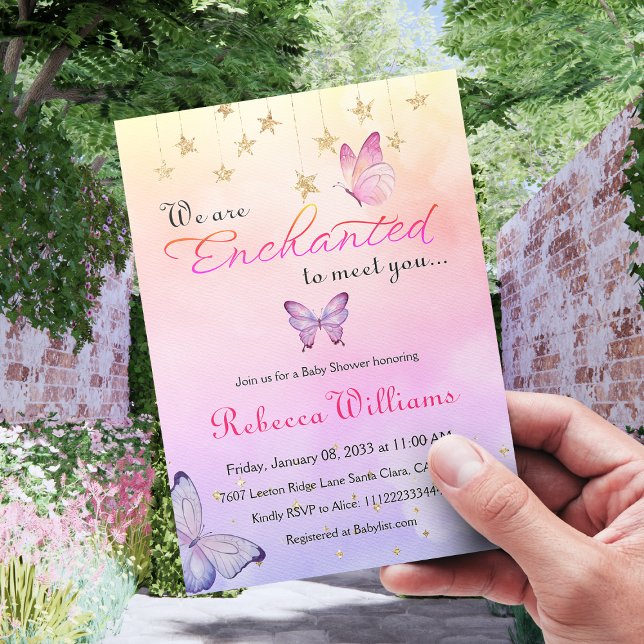 Invitación Estamos Encantados De Conocerle A Mariposa Baby Sh (Subido por el creador)