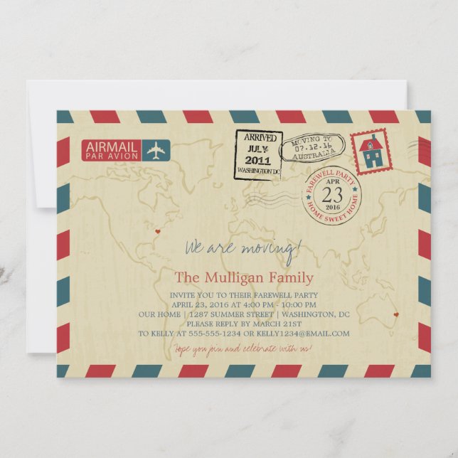 Invitación Estamos Moviendo Correo Aéreo | Fiesta de despedid (Anverso)