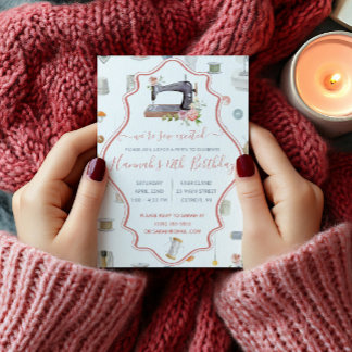 Invitación ¡Estamos Sew Entusiasmados! Fiesta de cumpleaños t