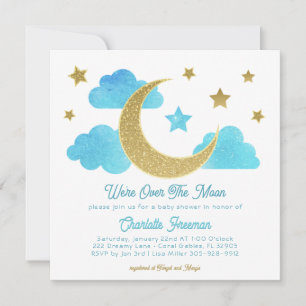 Invitación Estamos sobre el Purpurina azul de la luna oro Bab