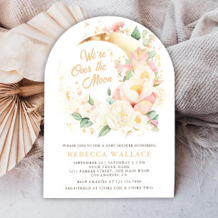 Invitación Estamos Sobre La Luna Arco De Niña Floral Baby Sho