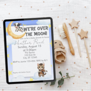 Invitación Estamos sobre la luna, baby shower de rima infanti