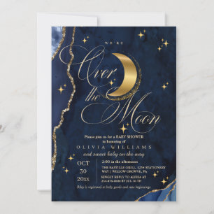 Invitación Estamos sobre la Luna Estrellas Doradas Azul Fiest