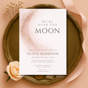 Invitación Estamos sobre la luna Fiesta de Bebé Niña Rosa