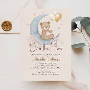 Invitación Estamos sobre la luna Oso de peluche Estrellas Sho