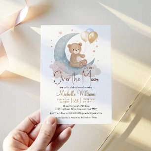 Invitación Estamos sobre la luna Oso de peluche Estrellas Sho