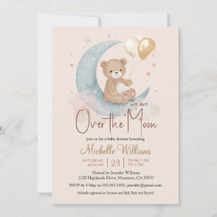 Invitación Estamos sobre la luna Oso de peluche Estrellas Sho