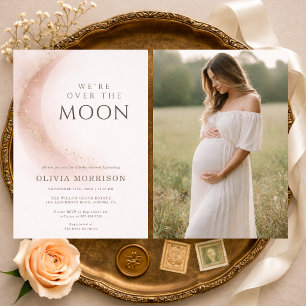 Invitación Estamos sobre la Luna Rosa Foto Baby Shower