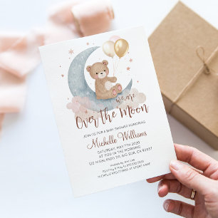 Invitación Estamos sobre la luna Teddy Bear Baby Shower
