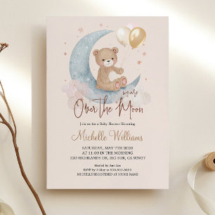 Invitación Estamos sobre la Luna Teddy Bear Stars Baby Shower