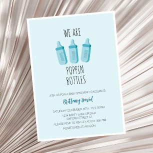 Invitación Estamos tapando botellas Blue Boy Baby Shower