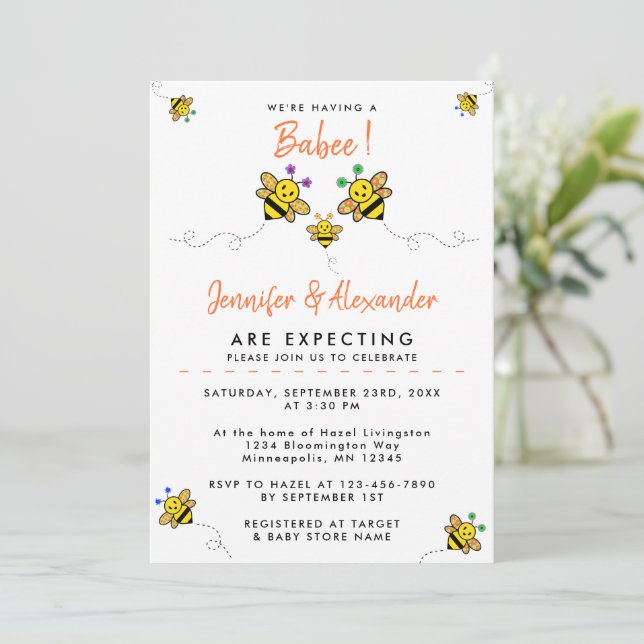 Invitación ¡Estamos teniendo un Babee! Baby Shower Parejas (Anverso de pie)