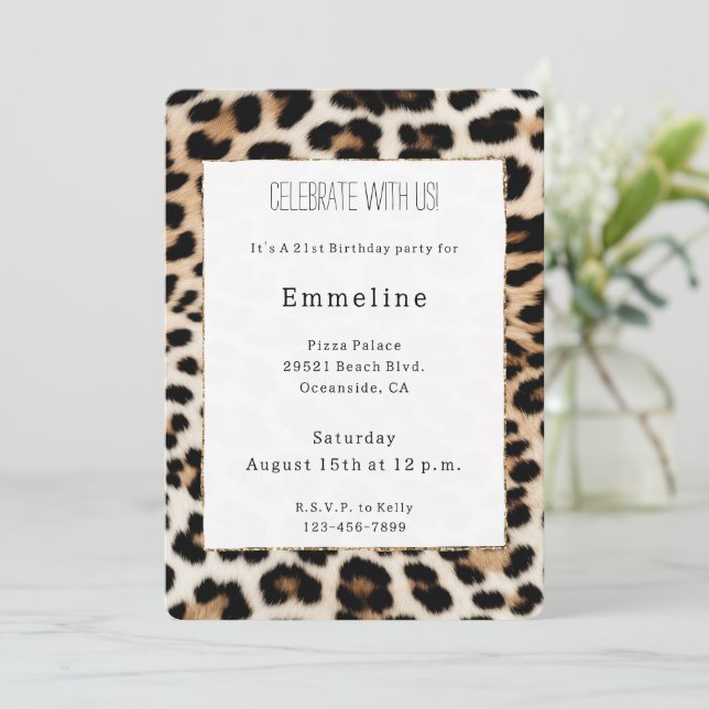 Invitación Estampado animal leopardo negro crema (Anverso de pie)