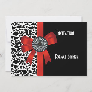 Invitación Estampado Animal Negro Blanco Lazo Rojo