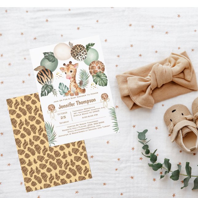 Invitación Estampado de Animal de Safari Jirafa Bebé Lindo (Subido por el creador)
