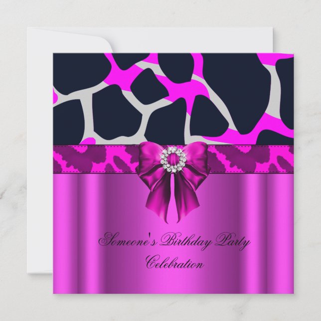 Invitación Estampado de Animal Diamantes de Arco Rosa Calient (Anverso)