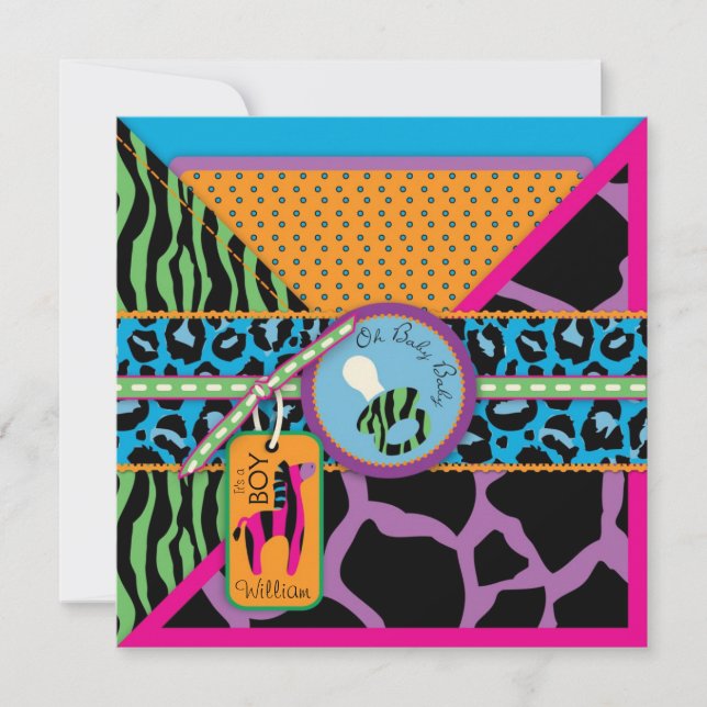 Invitación Estampado de animales Baby Shower de la cebra y (Anverso)