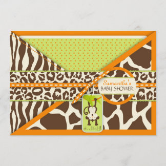 Invitación Estampado de animales Baby Shower del mono y del