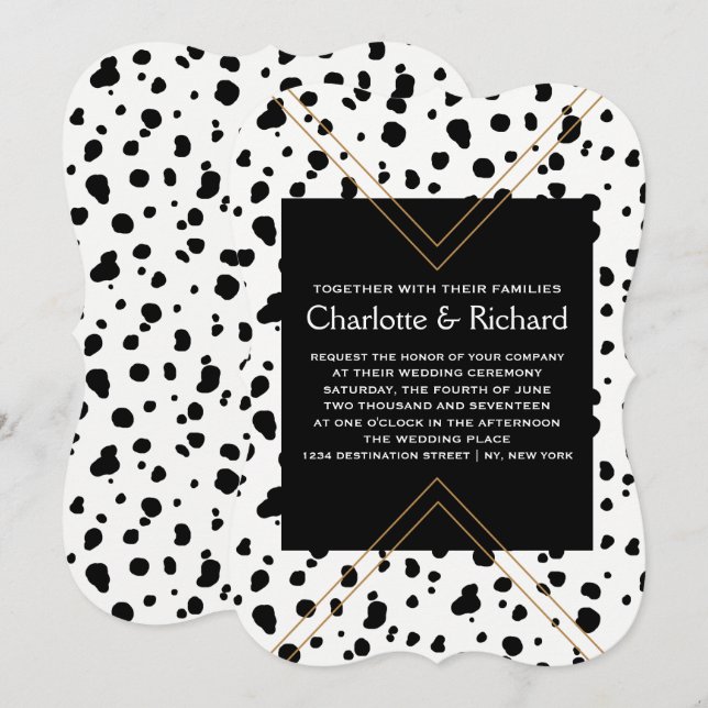 Invitación Estampado de animales elegante Dalmatian negro y (Anverso / Reverso)