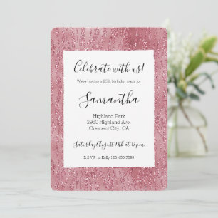 Invitación Estampado de cebra con brillo de rosa rosa    