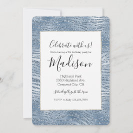 Invitación Estampado de cebra con brillo glam azul