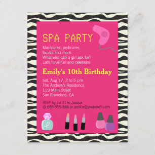 Invitación Estampado de cebra, Fiesta de Spa, Para niñas