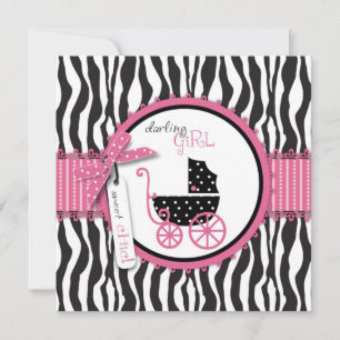 Invitación Estampado de cebra y carriola de bebé Shower de be