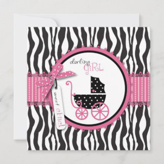 Invitación Estampado de cebra y carriola de bebé Shower de be