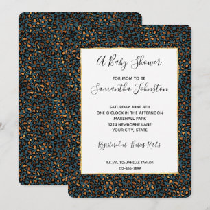 Invitación Estampado de leopardo bronce azul