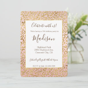 Invitación Estampado de leopardo con brillo de oro rosa