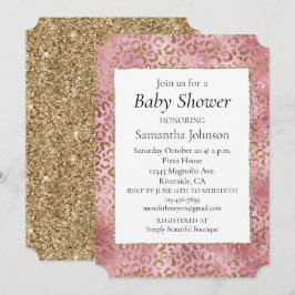Invitación Estampado de leopardo dorado rosa femenino