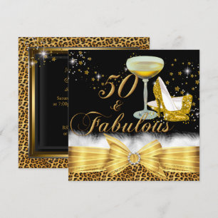 Invitación Estampado de leopardo dorado y tacones 50 y fabulo