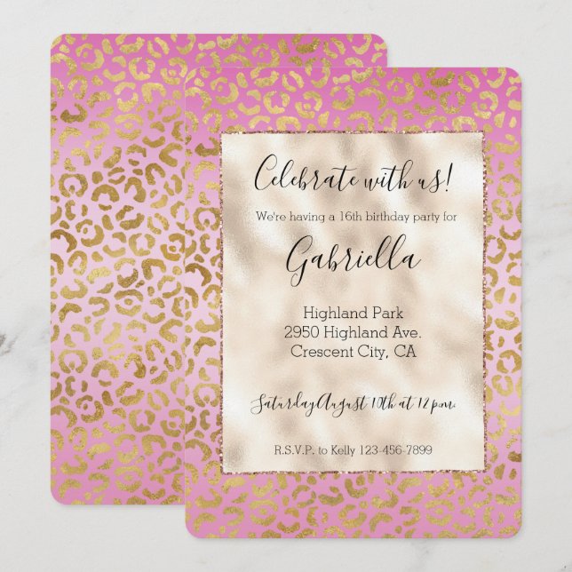 Invitación Estampado de leopardo en oro rosa (Anverso / Reverso)