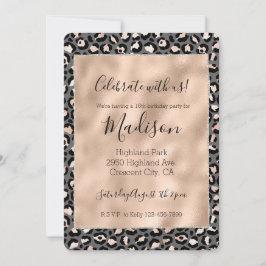 Invitación Estampado de leopardo gris beige melocotón rosa