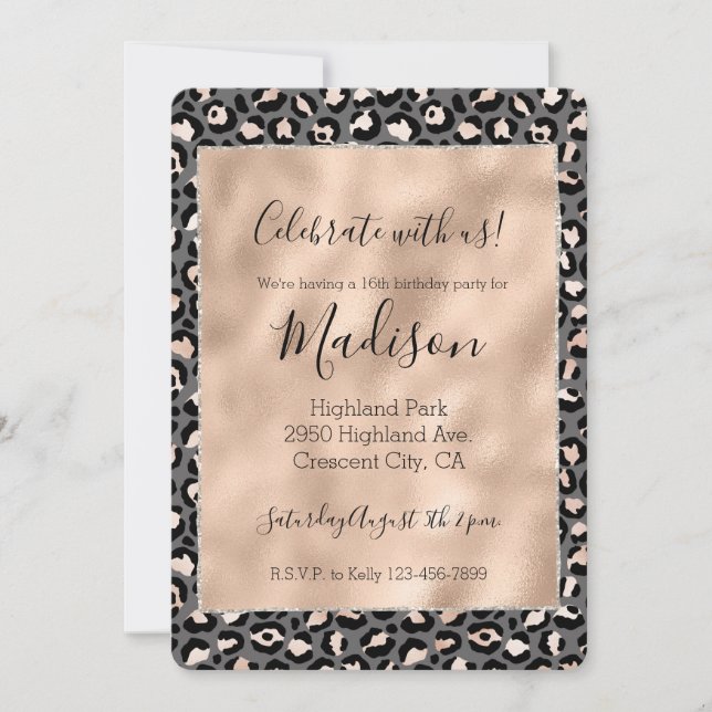 Invitación Estampado de leopardo gris beige melocotón rosa (Anverso)