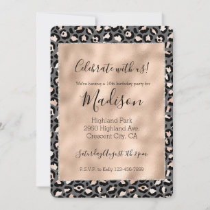 Invitación Estampado de leopardo gris beige rosa melocotón