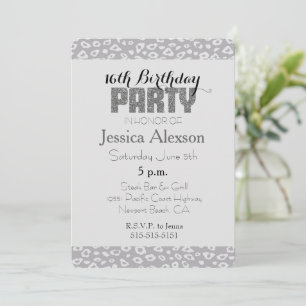 Invitación Estampado de leopardo gris Cumpleaños 16