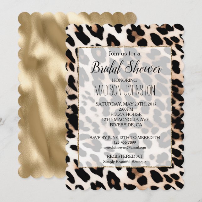 Invitación Estampado de leopardo negro crema (Anverso / Reverso)